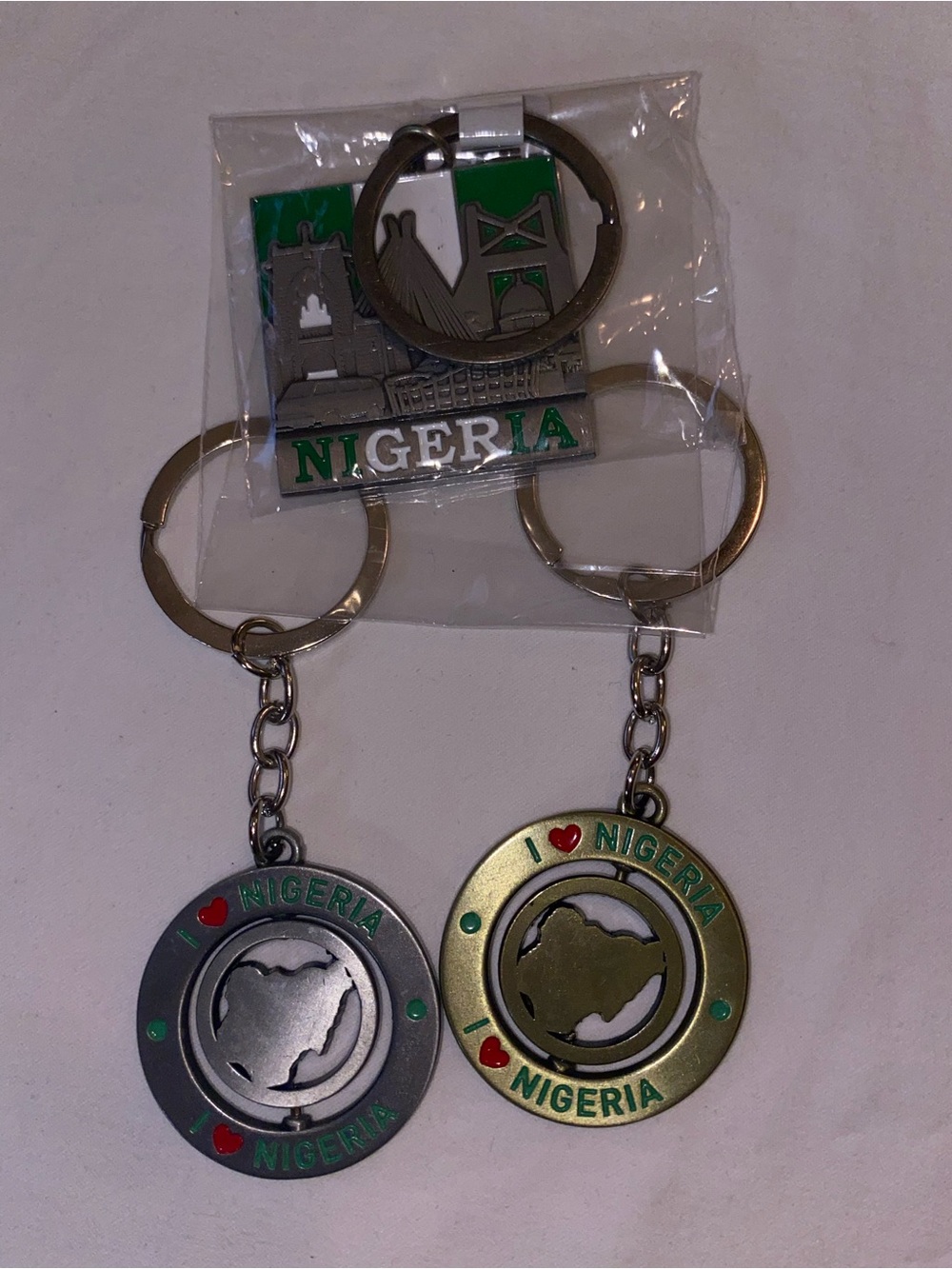 I Love Nigeria Round Metal Keychain - Green Accents